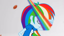 Size: 3072x1727 | Tagged: safe, screencap, rainbow dash, human, equestria girls, equestria girls specials, g4, my little pony equestria girls: mirror magic, clothes, cutie mark on clothes, eyes closed, female, frown, geode of super speed, jewelry, magical geodes, necklace, solo