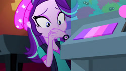 Size: 3072x1727 | Tagged: safe, screencap, starlight glimmer, human, equestria girls, equestria girls specials, g4, my little pony equestria girls: mirror magic, beanie, covering, covering mouth, female, hat, solo