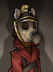 Size: 1834x2480 | Tagged: safe, alternate version, artist:thescornfulreptilian, oc, anthro, clothes, gas mask, male, male oc, mask, solo