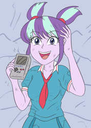 Size: 1975x2775 | Tagged: safe, artist:sumin6301, starlight glimmer, human, equestria girls, g4, clothes, female, game boy, high res, nintendo, open mouth, school uniform, scratches, solo, younger
