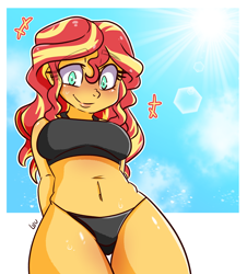 Size: 2104x2328 | Tagged: safe, artist:lou, sunset shimmer, human, equestria girls 10th anniversary, equestria girls, g4, belly button, bikini, black bikini, black swimsuit, breasts, clothes, female, high res, solo, swimsuit