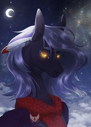 Size: 2007x2793 | Tagged: safe, artist:lastaimin, oc, oc:cloudy night, pegasus, pony, bust, female, high res, mare, moon, night, portrait, solo