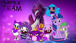 Size: 1192x671 | Tagged: safe, artist:fanvideogames, spike, twilight sparkle, alicorn, beaver, bird, deer, dragon, duck, eagle, human, pony, anthro, digitigrade anthro, g4, angry birds, angry birds stella, anthro with ponies, bliss (powerpuff girls 2016), crossover, daisy duck, disney, feather fingers, female, happy tree friends, male, mime, mime (happy tree friends), philippine eagle, powerpuff girls 2016, princess gale, purple, starling, the angry birds movie 2, the powerpuff girls, toothy (happy tree friends), twilight sparkle (alicorn), violet-backed starling, wing hands, wings, zeta (angry birds)