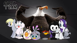 Size: 1192x671 | Tagged: safe, artist:fanvideogames, derpy hooves, rarity, bald eagle, bird, cat, chicken, demon, eagle, falcon, pegasus, peregrine falcon, pony, unicorn, anthro, digitigrade anthro, g4, angry birds, angry birds 2, angry birds toons, anthro with ponies, bendy, bendy and the ink machine, bomb, bomb (angry birds), bomb bird, feather fingers, female, garfield, gray, gwendolyn, male, matilda (angry birds), mighty eagle, nermal, object bird, peale's falcon, silver (angry birds), the angry birds movie, the angry birds movie 2, weapon, weapon bird, wing hands, wings