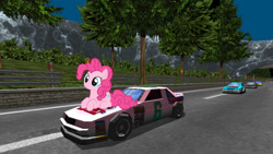 Size: 1189x672 | Tagged: safe, artist:fanvideogames, pinkie pie, g4, car, female, nascar, race track, racecar, racing, video game