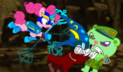 Size: 1166x685 | Tagged: safe, artist:fanvideogames, pinkie pie, g4, armor, armored pony, disney, female, flippy, happy tree friends, male, mickey mouse