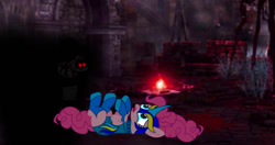 Size: 1230x649 | Tagged: safe, artist:fanvideogames, pinkie pie, g4, armor, armored pony, crying, female, solo