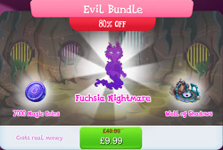 Size: 1271x860 | Tagged: safe, gameloft, idw, nightmare forces, g4, my little pony: magic princess, bundle, costs real money, english, evil bundle, idw showified, magic coins, mobile game, nightmare creature, numbers, sale, solo, text, unnamed character, unnamed nightmare forces