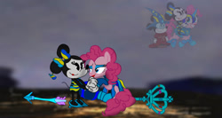 Size: 1228x651 | Tagged: safe, artist:fanvideogames, pinkie pie, g4, armor, armored pony, disney, female, male, mickey mouse, minnie mouse