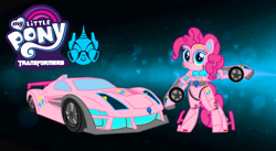 Size: 1208x661 | Tagged: safe, artist:fanvideogames, pinkie pie, earth pony, gynoid, pony, robot, robot pony, g4, car, female, solo, transformers