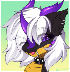 Size: 1240x1266 | Tagged: safe, artist:airiniblock, oc, oc only, oc:nox lunarwing, dragon, :p, bust, ear fluff, gradient background, horns, icon, patreon, patreon reward, portrait, solo, tongue out