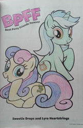 Size: 720x1111 | Tagged: safe, bon bon, lyra heartstrings, sweetie drops, earth pony, pony, unicorn, g4, coloring book, coloring page, cute, daaaaaaaaaaaw, photo, traditional art