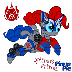 Size: 2600x2600 | Tagged: safe, artist:fanvideogames, pinkie pie, g4, female, high res, male, optimus prime, simple background, solo, transformers, transparent background