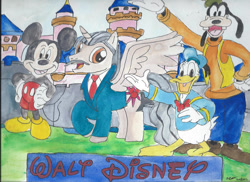 Size: 1024x745 | Tagged: safe, artist:merrittwilson, pony, disney, donald duck, goofy (disney), male, mickey mouse, ponified