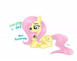 Size: 2048x1620 | Tagged: safe, artist:petaltwinkle, fluttershy, pegasus, pony, g4, cute, daaaaaaaaaaaw, dialogue, duality, duo, female, filly, filly fluttershy, foal, lying down, mare, prone, self paradox, self ponidox, shyabetes, simple background, time paradox, white background, younger