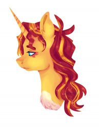 Size: 1280x1658 | Tagged: safe, artist:duoghnut, sunset shimmer, pony, unicorn, g4, bust, chest fluff, profile, side view, simple background, solo, white background