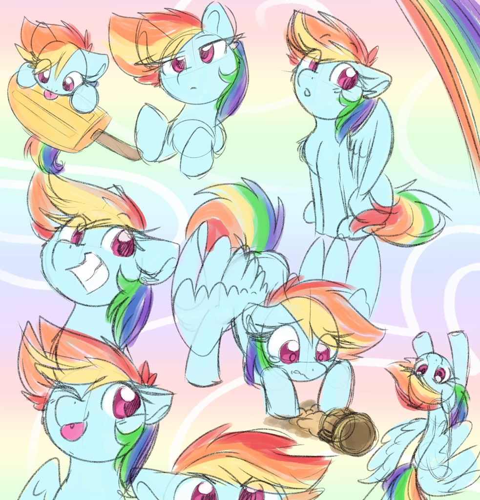 [cute,female,food,grin,licking,mare,mug,pegasus,pony,popsicle,rainbow,rainbow dash,safe,sitting,solo,spilled drink,tongue out,rainbow background,cider dash,one eye closed,dashabetes,art dump,gradient background,eye clipping through hair,cider mug,smiling,giant food,artist:lbrcloud]