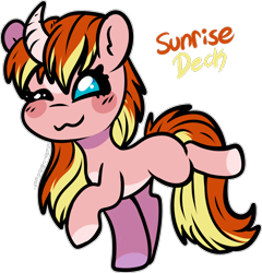 Size: 958x1000 | Tagged: safe, artist:sexygoatgod, oc, oc only, oc:sunrise deck, pony, unicorn, adoptable, chibi, female, mare, simple background, solo, transparent background