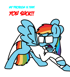 Size: 3023x3351 | Tagged: safe, artist:professorventurer, rainbow dash, pegasus, pony, fanfic:rainbow factory, series:ask pippamena, g4, angry, clothes, fanfic art, female, glasses, high res, lab coat, mare, rainbow factory dash, solo, spread wings, stance, wings, you suck
