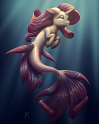 Size: 1600x2000 | Tagged: safe, artist:zetamad, rarity, pony, seapony (g4), unicorn, g4, atg 2023, blue background, blue mane, blue tail, crepuscular rays, digital art, dorsal fin, eyes closed, female, fin, fins, fish tail, flowing mane, flowing tail, happy, horn, mare, newbie artist training grounds, ocean, seaponified, seapony rarity, signature, simple background, smiling, solo, species swap, sunlight, swimming, tail, underwater, water