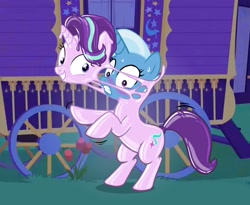 Size: 1320x1080 | Tagged: safe, edit, edited screencap, editor:anonymous, screencap, starlight glimmer, trixie, latex pony, original species, pony, rubber pony, unicorn, g4, to where and back again, /mlp/ latex requests, blushing, bondage, cropped, dripping, duo, duo female, encasement, female, femsub, fetish, grin, gritted teeth, latex, latex fetish, liquid latex, living latex, manic grin, mask, masking, nose wrinkle, panic, ponysuit, rearing, rubber, shiny, shrunken pupils, smiling, submissive, sweat, sweatdrops, teeth, the weak and powerless trixie, tight fit, trixie's wagon, wagon, worried