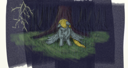 Size: 1366x728 | Tagged: safe, artist:2edflames, derpy hooves, pegasus, pony, g4, crying, derpygate, female, looking down, mare, rain, sitting, solo, tree, wings, wings down