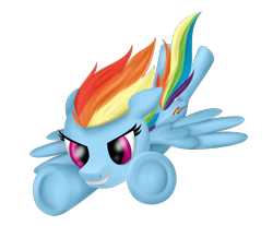 Size: 1219x1008 | Tagged: safe, artist:ariah101, rainbow dash, pegasus, pony, g4, backwards cutie mark, female, flying, grin, mare, simple background, smiling, solo, transparent background, underhoof