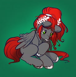 Size: 2318x2345 | Tagged: safe, artist:opalacorn, oc, oc only, oc:void, pegasus, pony, female, gradient background, high res, laurel wreath, looking down, mare, nose piercing, nose ring, piercing, sad, sitting, solo, teary eyes