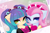 Size: 7354x4900 | Tagged: safe, artist:xsatanielx, pixel pizazz, violet blurr, earth pony, pony, equestria girls 10th anniversary, g4, bust, clothes, duo, earth pony pixel pizazz, earth pony violet blurr, equestria girls ponified, female, mare, ponified