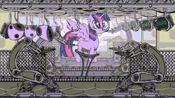 Size: 1280x720 | Tagged: safe, artist:snecy, twilight sparkle, alicorn, gynoid, pony, robot, robot pony, g4, absurd file size, absurd gif size, animated, assembly line, cropped, female, gif, loop, mare, perfect loop, twibot, twilight sparkle (alicorn)