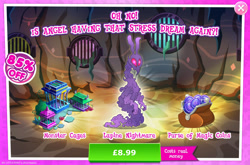 Size: 1961x1291 | Tagged: safe, gameloft, idw, nightmare forces, g4, my little pony: magic princess, advertisement, bush, cage, costs real money, english, idw showified, introduction card, magic coins, mobile game, nightmare creature, numbers, sale, solo, text, unnamed character, unnamed nightmare forces