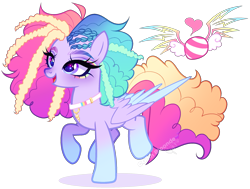 Size: 2225x1680 | Tagged: safe, artist:gihhbloonde, oc, oc only, pegasus, pony, braid, choker, collar, colored wings, colored wingtips, cornrows, dreadlocks, eyeshadow, female, folded wings, gradient legs, jewelry, looking up, magical lesbian spawn, makeup, mare, multicolored wings, necklace, offspring, open mouth, parent:pinkie pie, parent:rainbow dash, parents:pinkiedash, purple eyes, simple background, smiling, solo, transparent background, wings