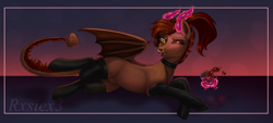 Size: 2000x900 | Tagged: safe, artist:rxsiex3, oc, oc only, oc:whiskey dreams, demon, demon pony, alcohol, solo