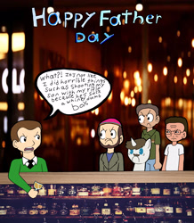Size: 3336x3832 | Tagged: safe, artist:pokeneo1234, hondo flanks, human, pony, unicorn, g4, spoiler:moral orel, clay puppington, crossover, father's day, gerald broflovski, hank hill, high res, implied abuse, jerry smith, king of the hill, male, moral orel, rick and morty, south park, spoilers for another series