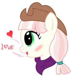 Size: 2318x2479 | Tagged: safe, artist:third uncle, penny ante, earth pony, pony, g4, background pony, blushing, cowboy hat, cute, female, hat, high res, love, mare, neckerchief, pigtails, simple background, solo, white background