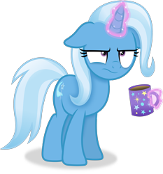 Size: 2865x3079 | Tagged: safe, artist:anime-equestria, trixie, pony, unicorn, g4, annoyed, coffee, female, floppy ears, high res, horn, levitation, magic, mare, mug, simple background, solo, telekinesis, transparent background, trixie is not amused, unamused, vector