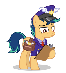 Size: 4500x5000 | Tagged: safe, artist:gypsykumquat, oc, oc only, oc:fiery stamp, earth pony, pony, .svg available, absurd resolution, bag, clipboard, clothes, earth pony oc, female, hat, inkscape, mailbag, mailmare, mailmare hat, mailmare uniform, mailpony, mailpony uniform, saddle bag, show accurate, simple background, solo, transparent background, uniform, uniform hat, vector