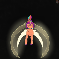 Size: 1122x1122 | Tagged: safe, artist:lsantan_sanl, derpibooru exclusive, sunny starscout, alicorn, pony, g5, artificial horn, artificial wings, augmented, female, frown, glowing, glowing horn, glowing wings, horn, magic, magic horn, magic wings, mane stripe sunny, mare, multicolored hair, race swap, solo, sunnycorn, unshorn fetlocks, wings