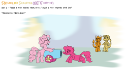 Size: 1920x1080 | Tagged: safe, artist:tarkan809, derpibooru exclusive, pinkie pie, smolder, g4, atg 2023, digital art, newbie artist training grounds, party cannon, samantha