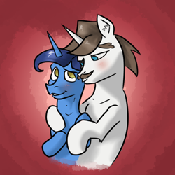 Size: 3000x3000 | Tagged: safe, artist:fumalunga, hondo flanks, night light, pony, unicorn, g4, blushing, duo, duo male, gay, heart, heart background, high res, infidelity, male, pony on pony action, ship:nightflanks, shipping, stallion, stallion on stallion