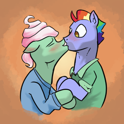 Size: 3000x3000 | Tagged: safe, artist:fumalunga, bow hothoof, gentle breeze, pegasus, pony, g4, blushing, clothes, duo, ear blush, eyes closed, gay, gay kiss, high res, infidelity, kiss on the lips, kissing, male, pony on pony action, shipping, shirt, stallion, stallion on stallion