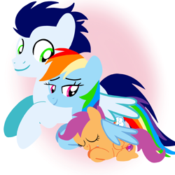 Size: 1400x1400 | Tagged: safe, artist:mlplary6, rainbow dash, scootaloo, soarin', pegasus, pony, g4, boyfriend and girlfriend, female, filly, foal, hug, lying down, male, mare, scootalove, ship:soarindash, shipping, sibling love, siblings, sisters, sleeping, smiling, stallion, straight, trio, winghug, wings