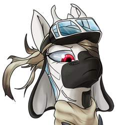 Size: 500x500 | Tagged: safe, artist:andromailus, oc, oc only, oc:ro, original species, plane pony, bust, eyepatch, female, frown, looking at you, looking down, looking down at you, mare, meme, mitsubishi a6m zero, pathetic, plane, portrait, shamefur dispray, simple background, solo, transparent background