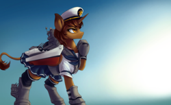 Size: 3600x2200 | Tagged: safe, artist:andromailus, oc, oc only, boatpony, pony, unicorn, battleship, boat, commission, female, gradient background, high res, kantai collection, mare, shipmare, solo, uss iowa