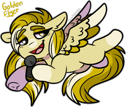 Size: 1785x1511 | Tagged: safe, artist:sexygoatgod, oc, oc only, oc:golden flyer, pegasus, pony, adoptable, chibi, female, microphone, sale, simple background, solo, transparent background