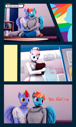 Size: 3000x5000 | Tagged: safe, artist:shadowuwu, bow hothoof, nurse redheart, windy whistles, earth pony, pegasus, anthro, g4, 3d, and that's how rainbow dash was made, clipboard, comic, commission, commissioner:nerothewizard, dialogue, doctor's office, female, husband and wife, male, ship:windyhoof, shipping, straight, trio, wholesome