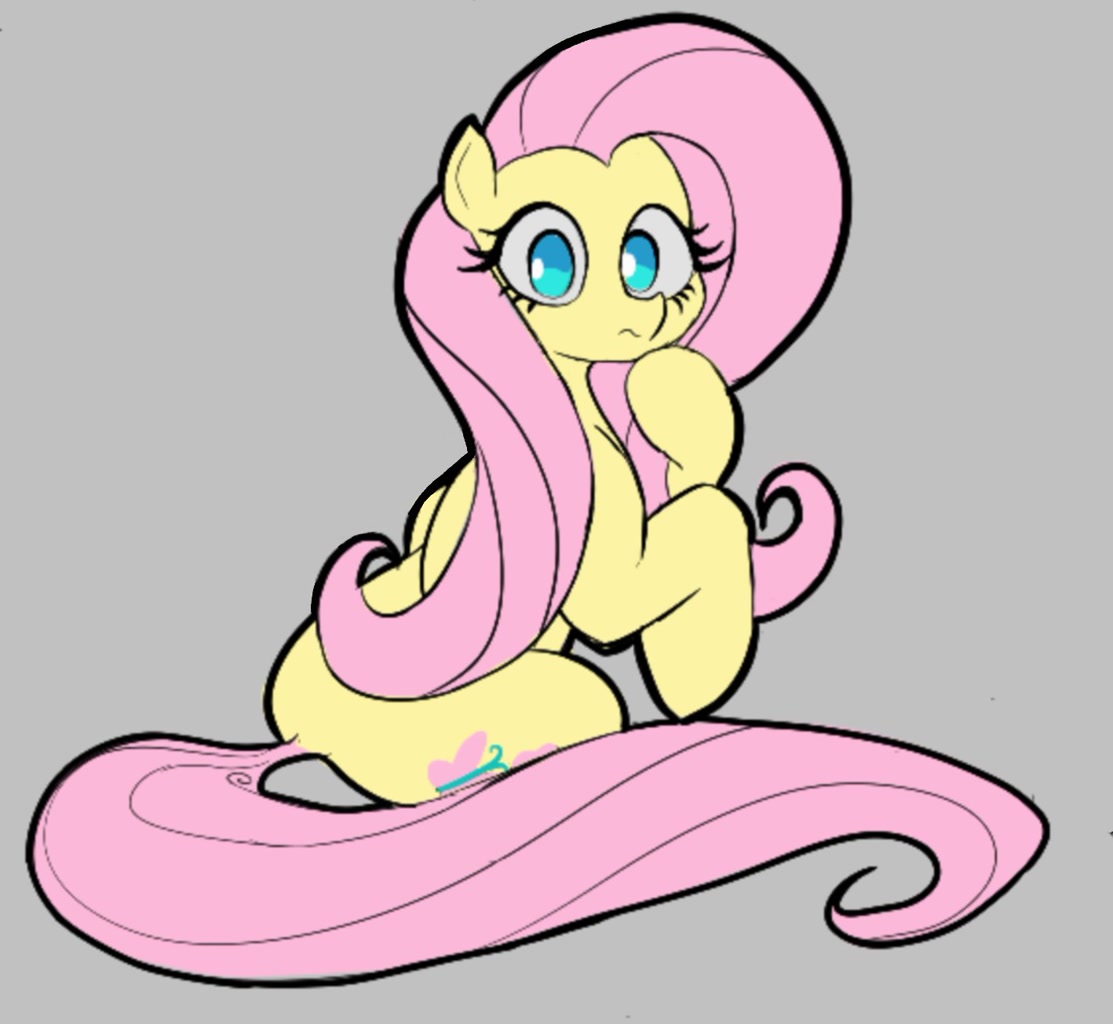 [fluttershy,looking at you,pegasus,pony,safe,simple background,sitting,solo,artist:ponconcarnal]