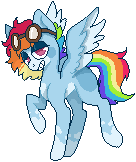 Size: 136x162 | Tagged: safe, artist:nawnii, rainbow dash, pegasus, pony, g4, goggles, looking at you, simple background, smiling, solo, spread wings, transparent background, wings
