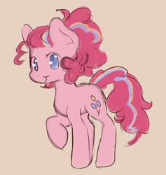 Size: 1800x1900 | Tagged: safe, artist:nawnii, pinkie pie, earth pony, pony, g4, looking at you, ponytail, raised hoof, simple background, smiling, solo