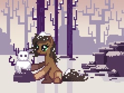 Size: 1000x750 | Tagged: safe, alternate version, artist:niehuaisang, oc, oc only, earth pony, pony, pixel art, snow, snowman, solo, tree